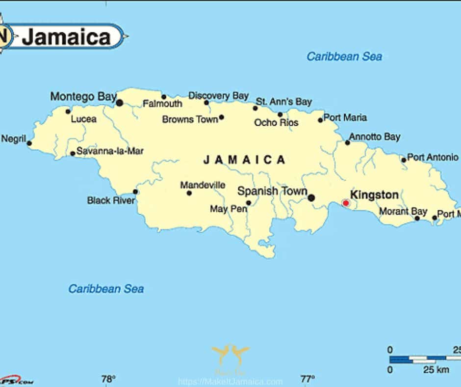 map of Jamaica to help you figure out where to book your wedding venue in Jamaica