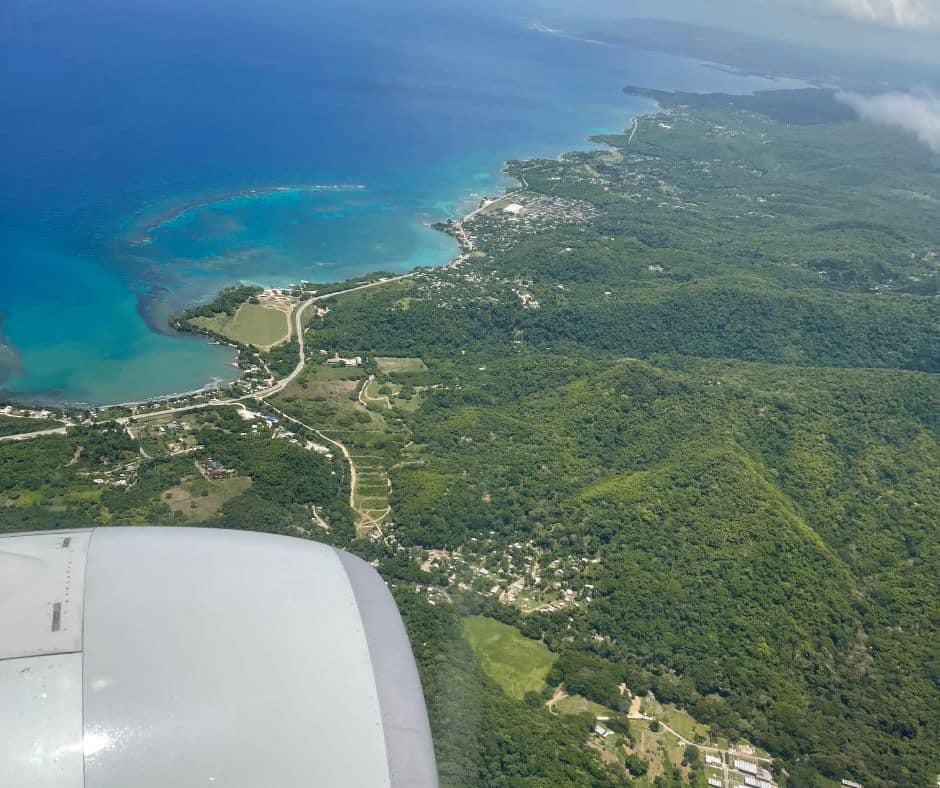 view of Jamaica from an airplane window