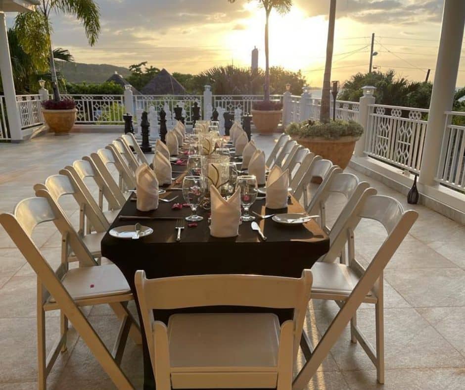Rooftop sunset dinner at Mais oui Villa in Discovery Bay Jamaica