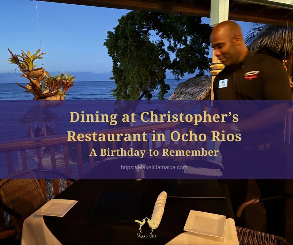 waiter at Christopher’s Restaurant at Hermosa Cove in Ocho Rios about an hour’s drive from Mais Oui Villa in Discovery Bay Jamaica