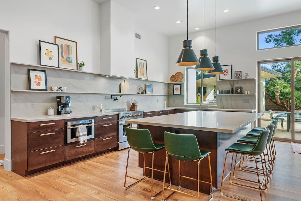 Open chef’s kitchen with a large island and seating