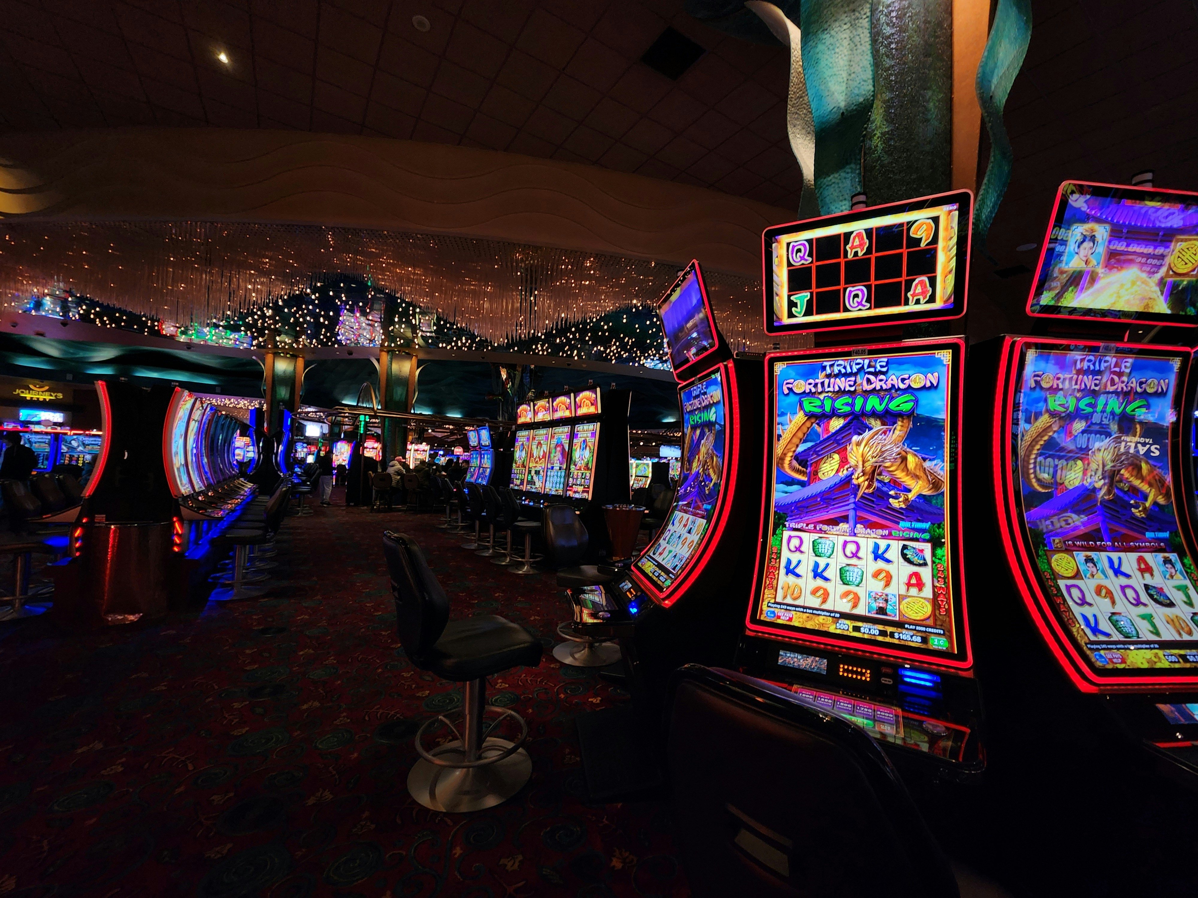 Tribal casino gaming floor with colorful slot machines