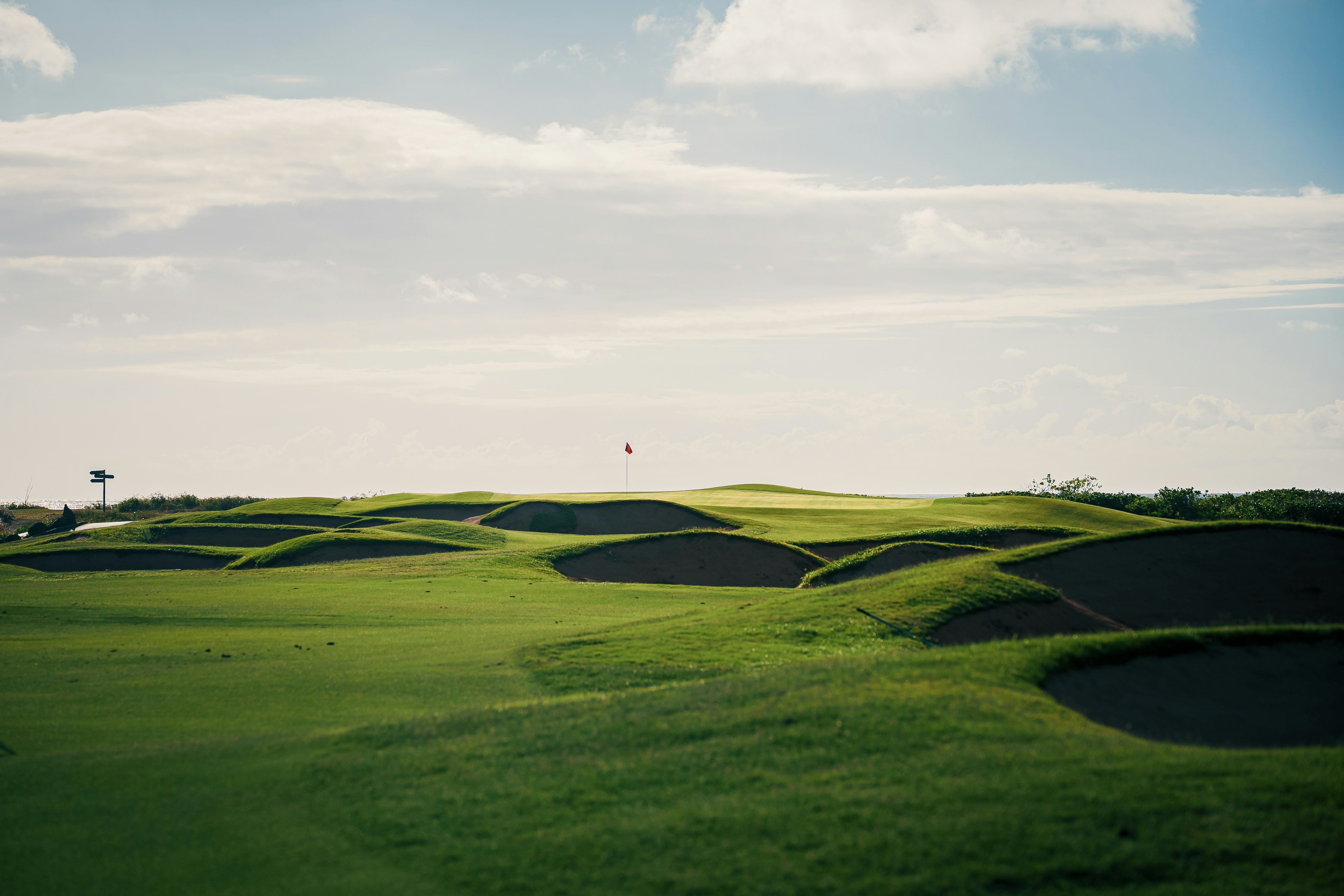 Golf course fairway with sand bunkers