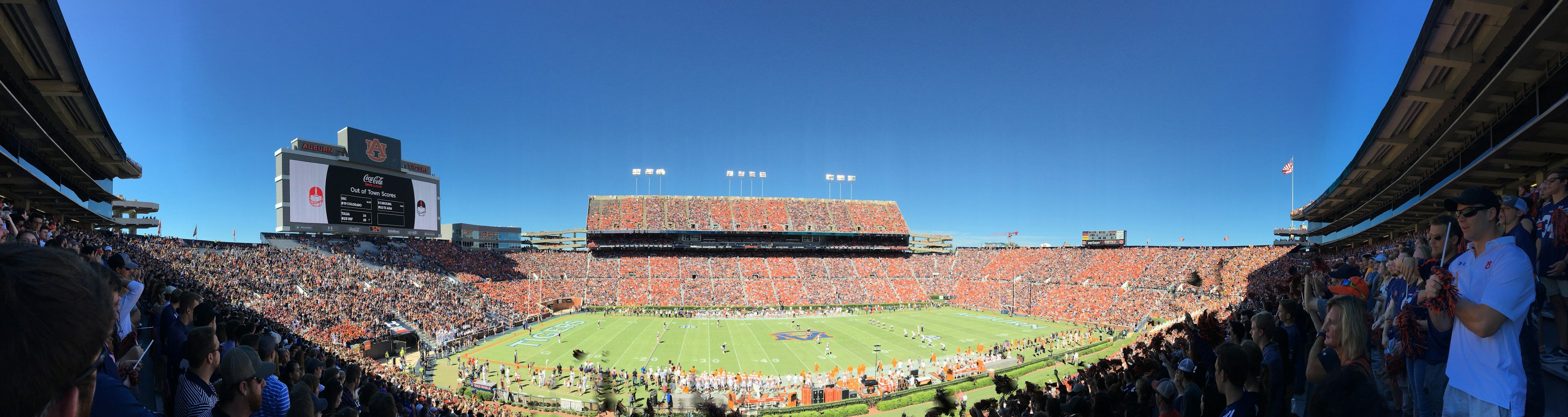 Jordan-Hare Stadium packed with Auburn fans on a sunny game day