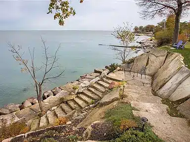 Lake Erie shoreline vacation rental home with sunset views