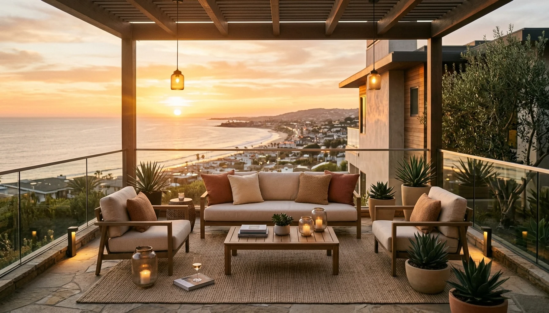 Coastal San Diego property terrace showing co-hosting and vacation rental potential with modern outdoor living space