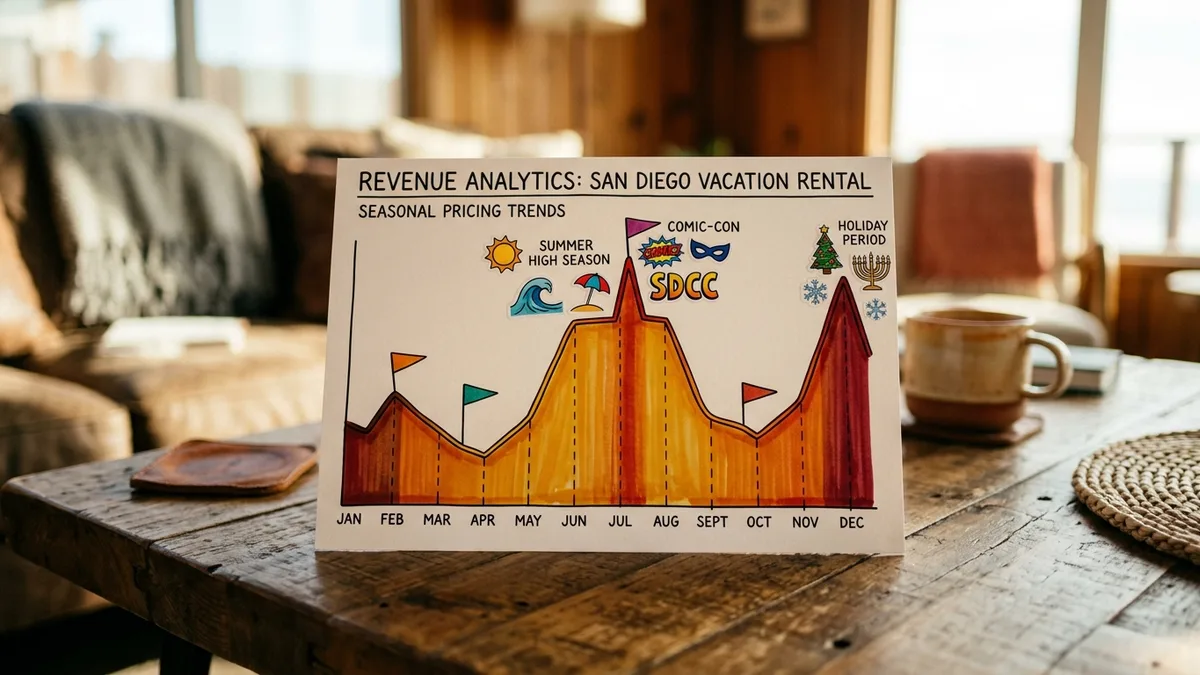STR revenue management strategies seasonal pricing analytics chart for San Diego short-term rentals
