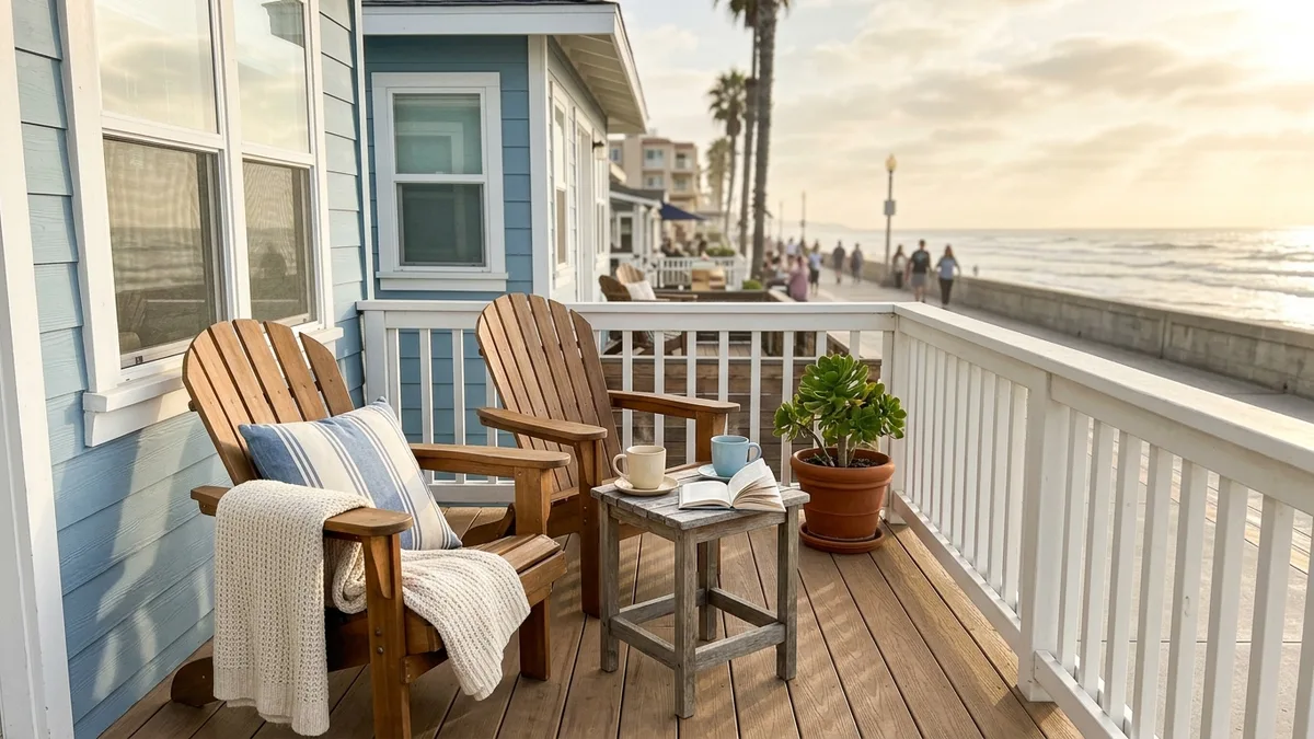 Mission Beach cottage patio illustrating a listing description example