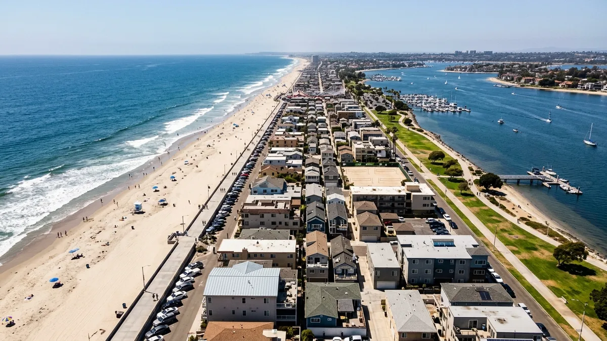 vacation rental in Mission Beach aerial view showing ocean and bay