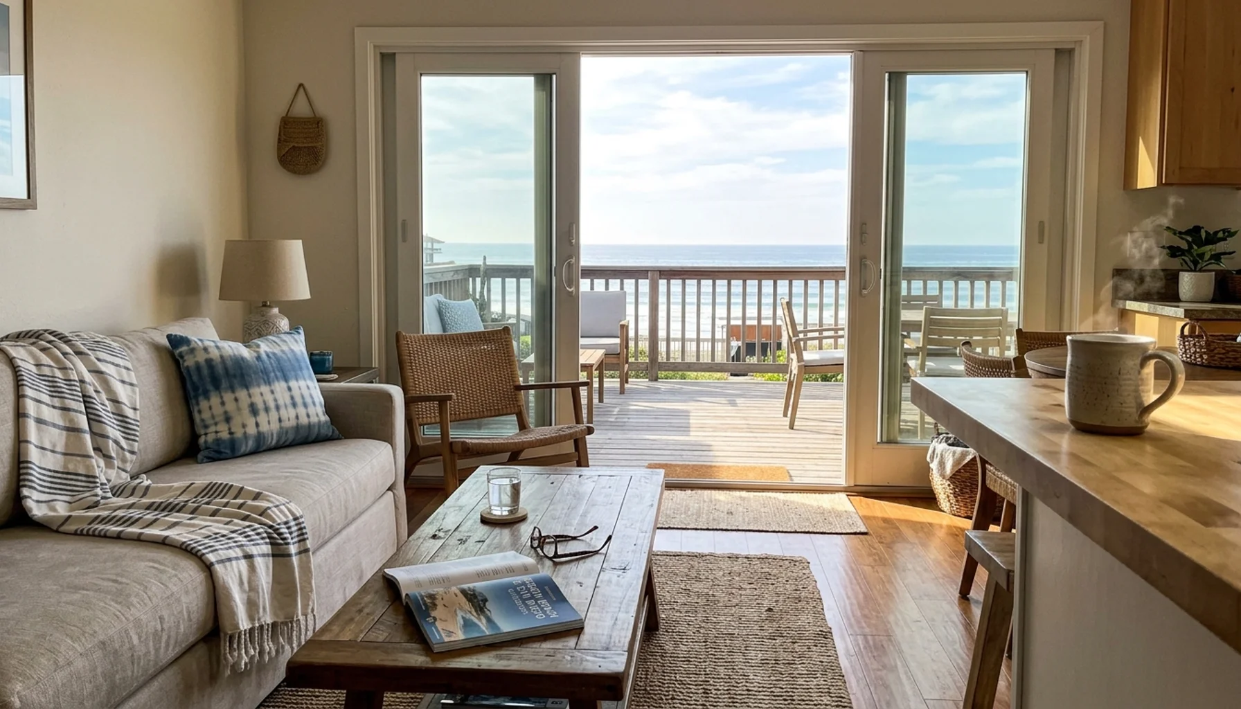 Sunlit Mission Beach vacation rental living room showing occupancy and value tied to revenue per available night