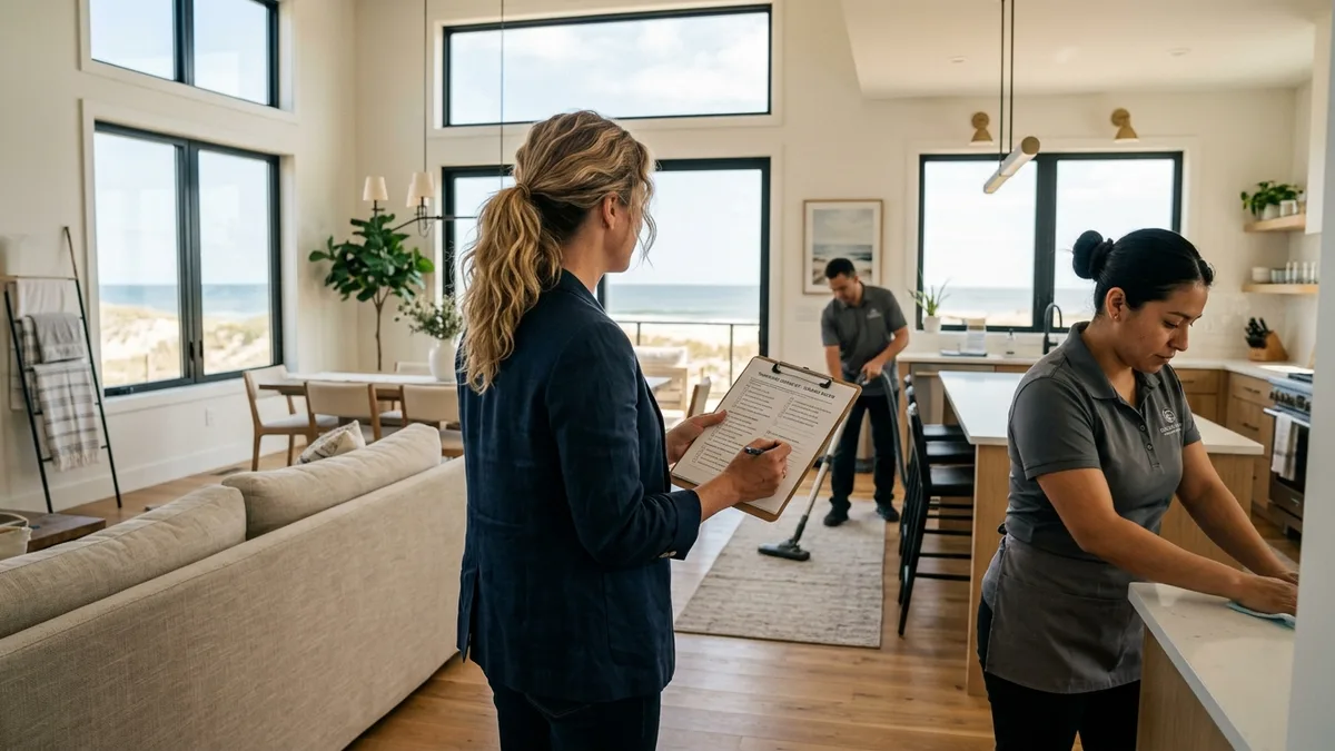 Full-service Airbnb property management team coordinating turnover in San Diego coastal rental