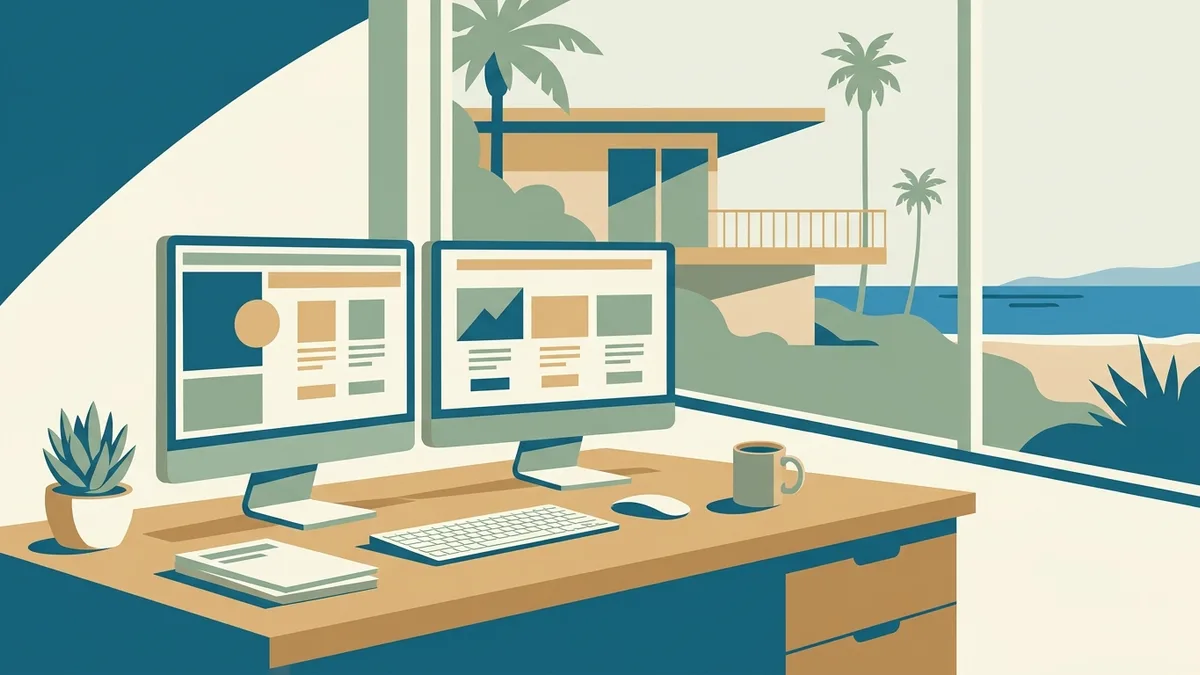 Owner comparing Airbnb vs VRBO for owners with pricing dashboards on two monitors for multi-platform rates