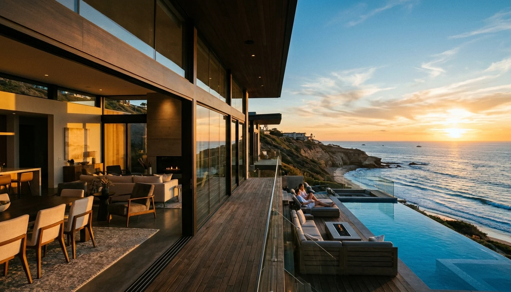 Modern San Diego coastal home with ocean views representing Airbnb management fees and property investment decisions
