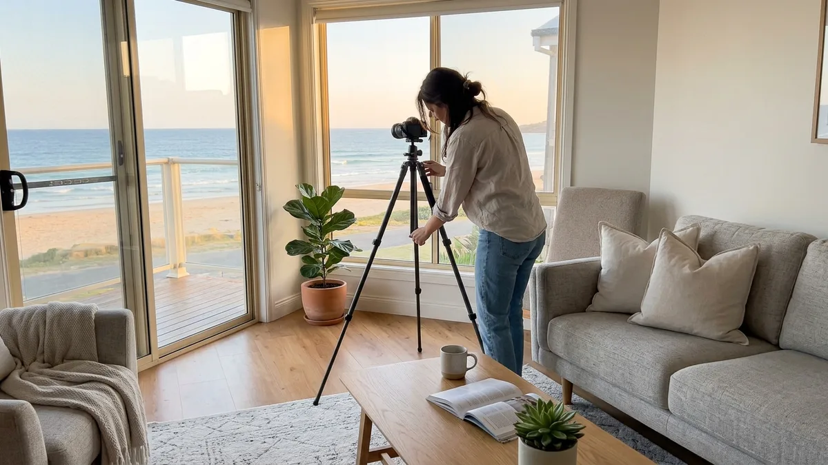Staging a vacation rental interior for professional photography