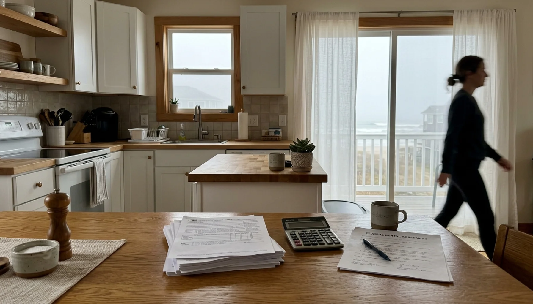 Rental owner's paperwork on a kitchen counter representing Encinitas TOT tax filing for short-term rentals