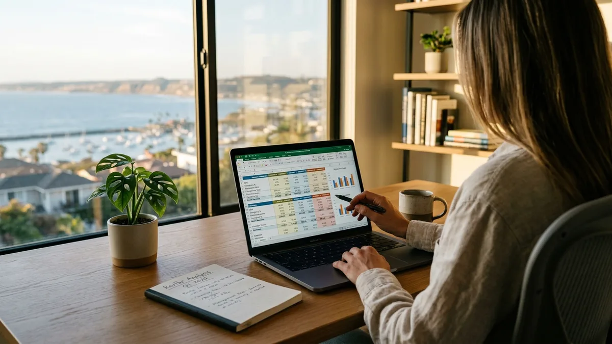 San Diego property owner reviewing Airbnb management fees and revenue data