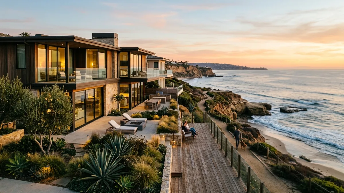 San Diego coastal investment property at golden hour, illustrating STR vs long term rental returns for property owners