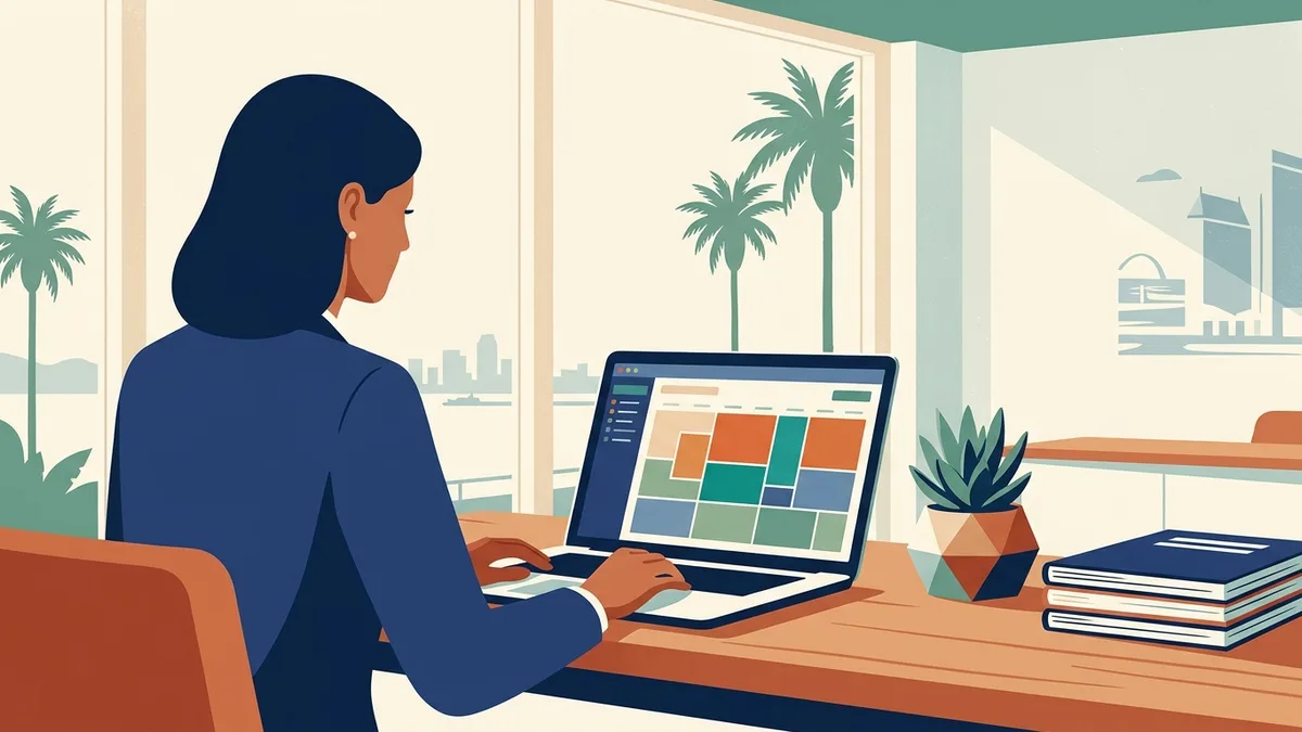 Property manager reviewing a revenue calendar to keep ledger rental records accurate