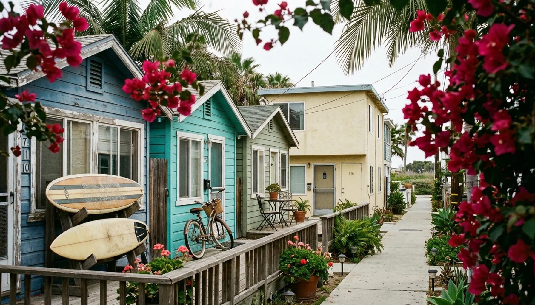 Pacific Beach cottages and duplex with different unit setups, illustrating the units tracked on a rental roll