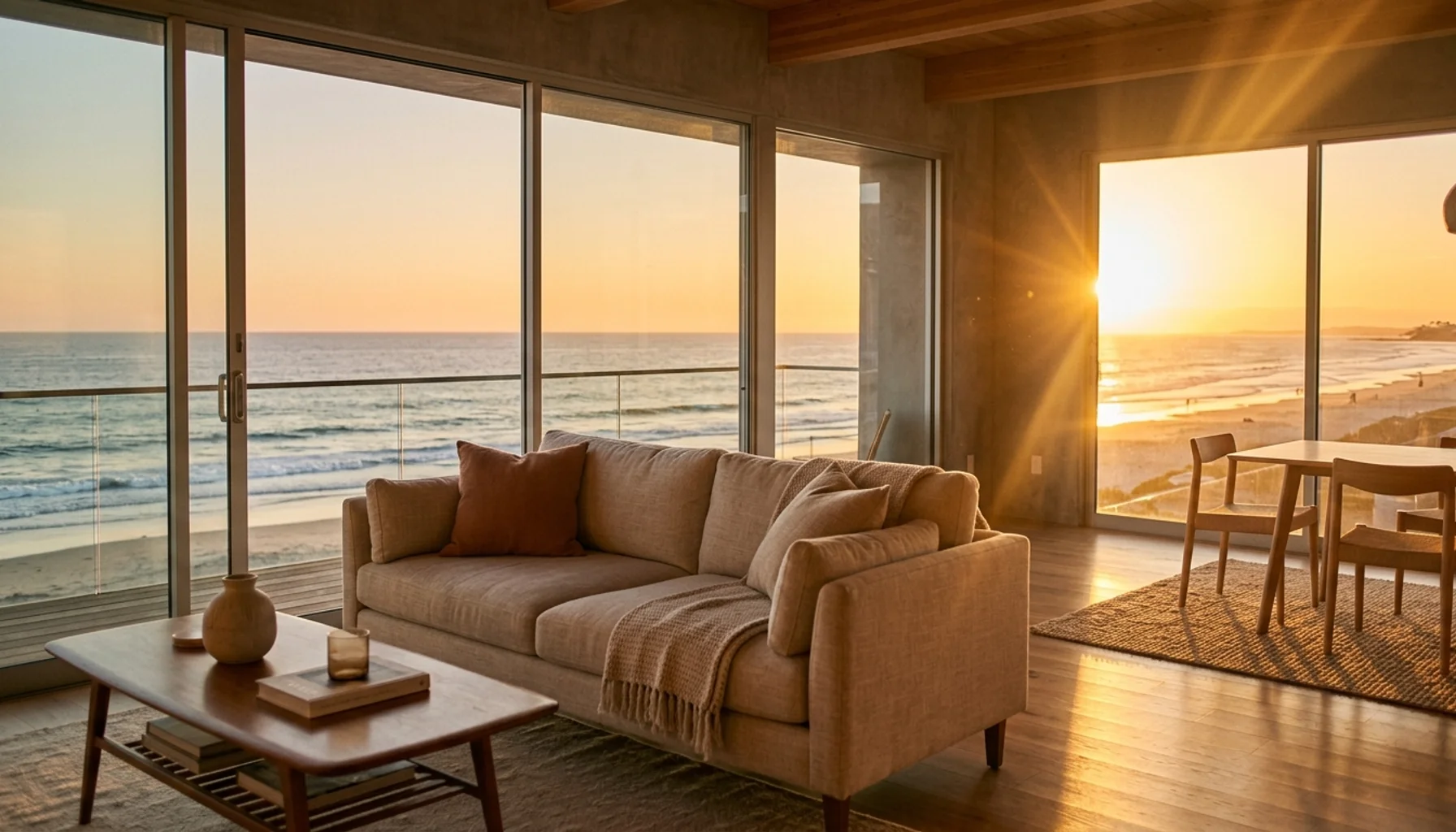 Modern beachfront rental interior with ocean views representing STR revenue management strategies for San Diego properties