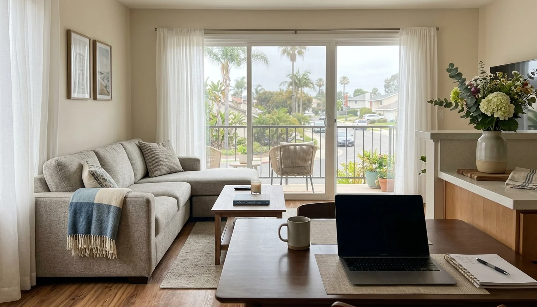 Clean Carlsbad Airbnb living room reflecting listing quality tips to rank higher on Airbnb