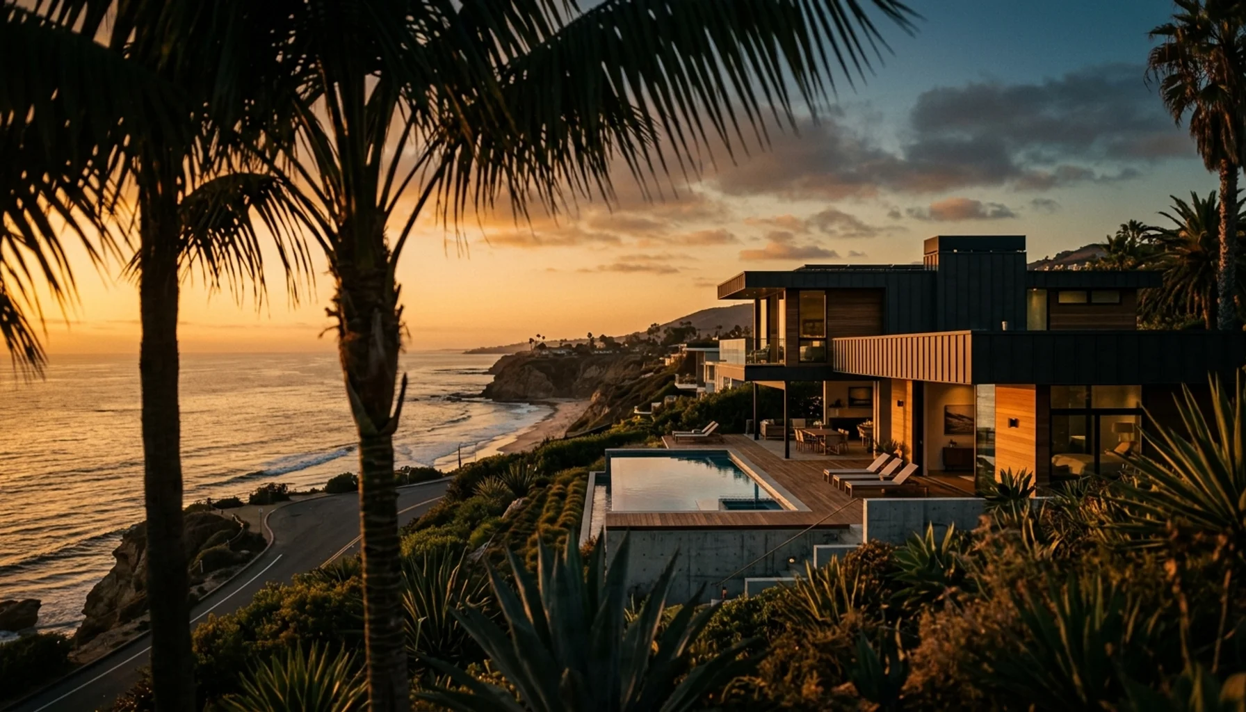 Modern San Diego STRO property at sunset showing residential rental architecture and coastal location perfect for short-term rental investment
