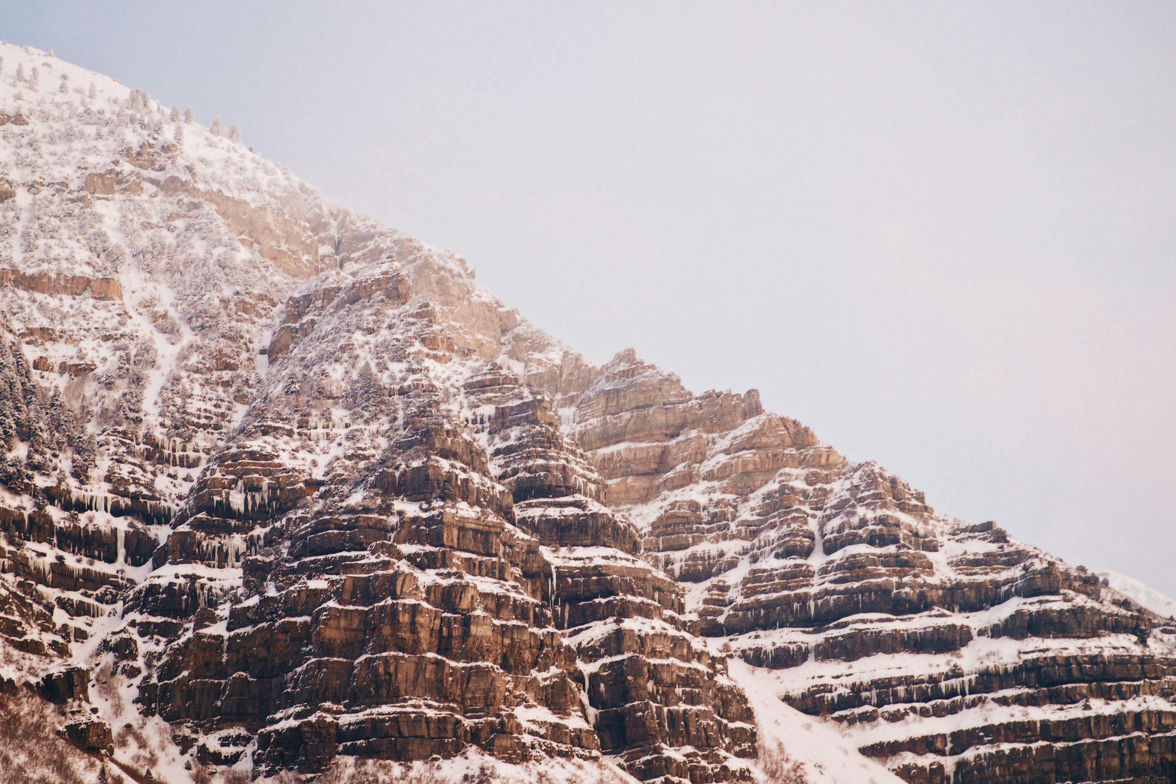 Snowy canyon cliff