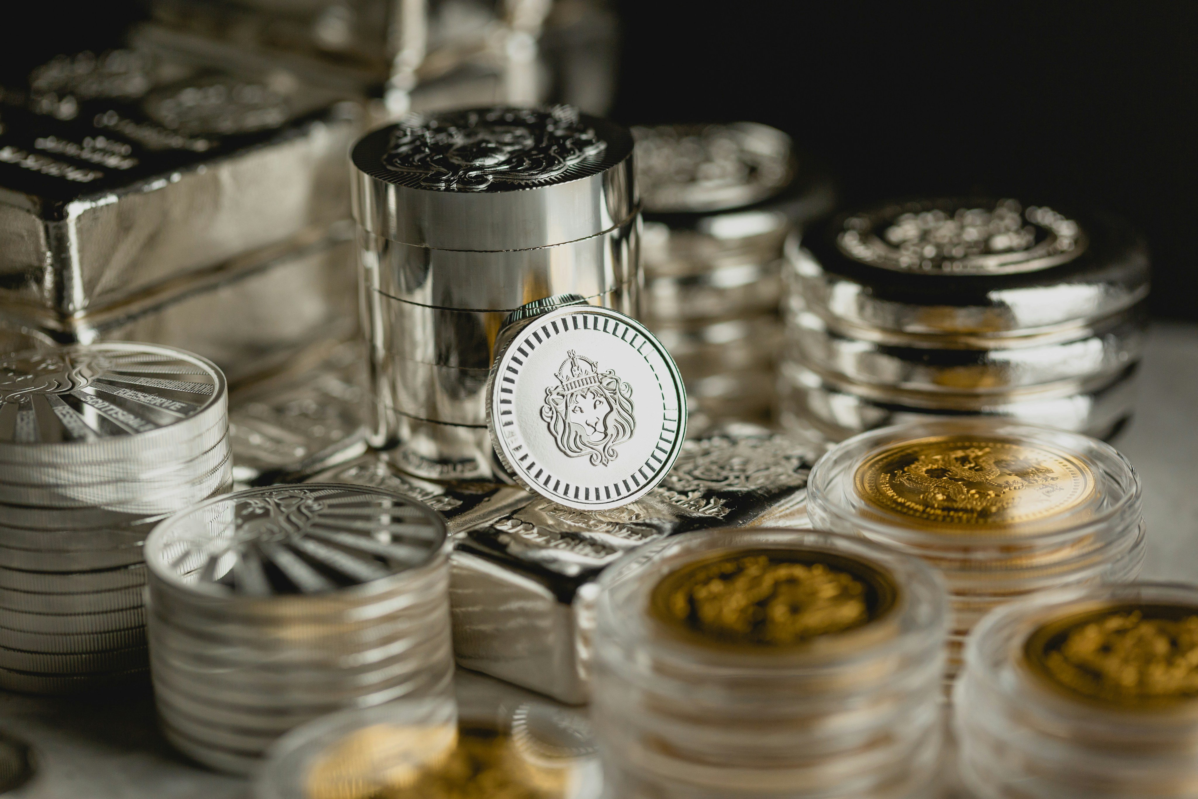 Table covered with silver and gold coins