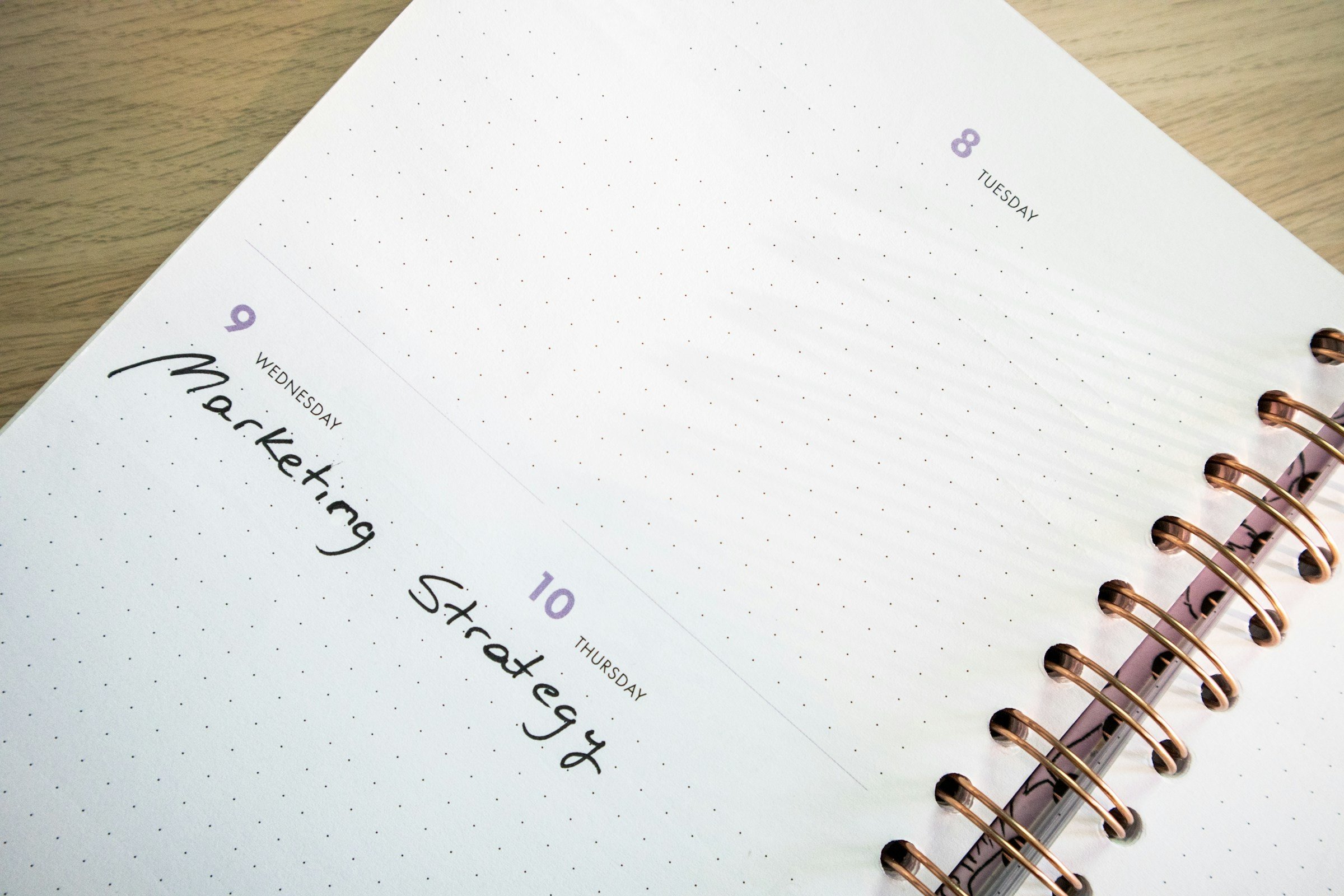 Planner page with marketing strategy handwritten