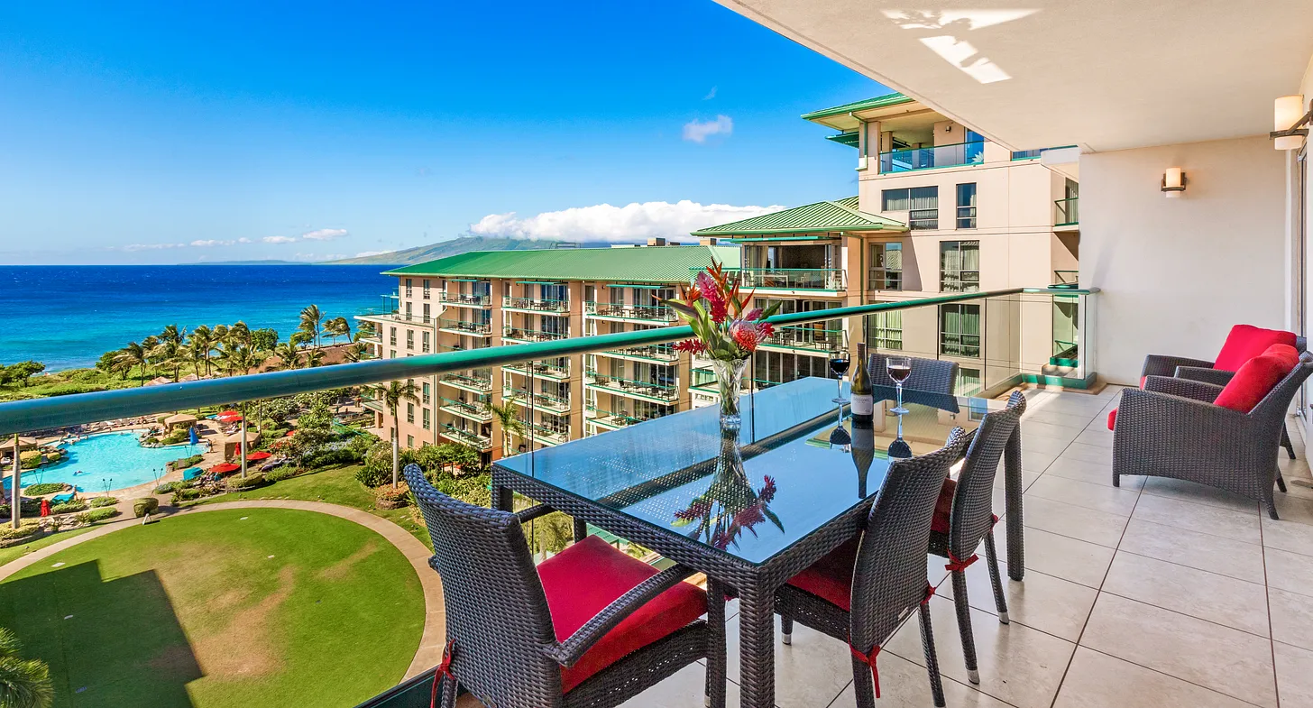 Spectacular view from Hokulani 825, one of the curated listings at Maui Paradise Properties.