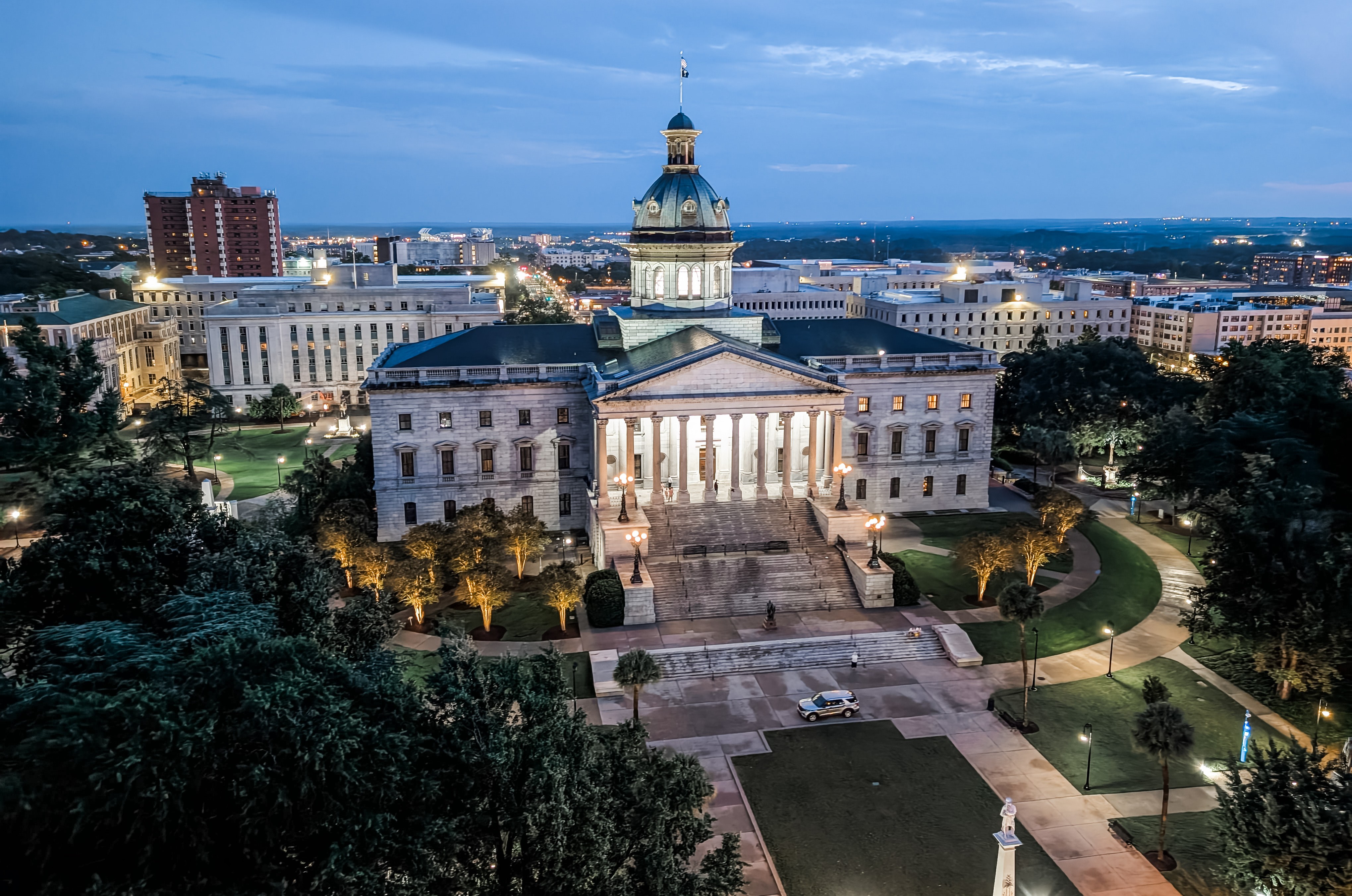 Columbia SC State House lit up at night