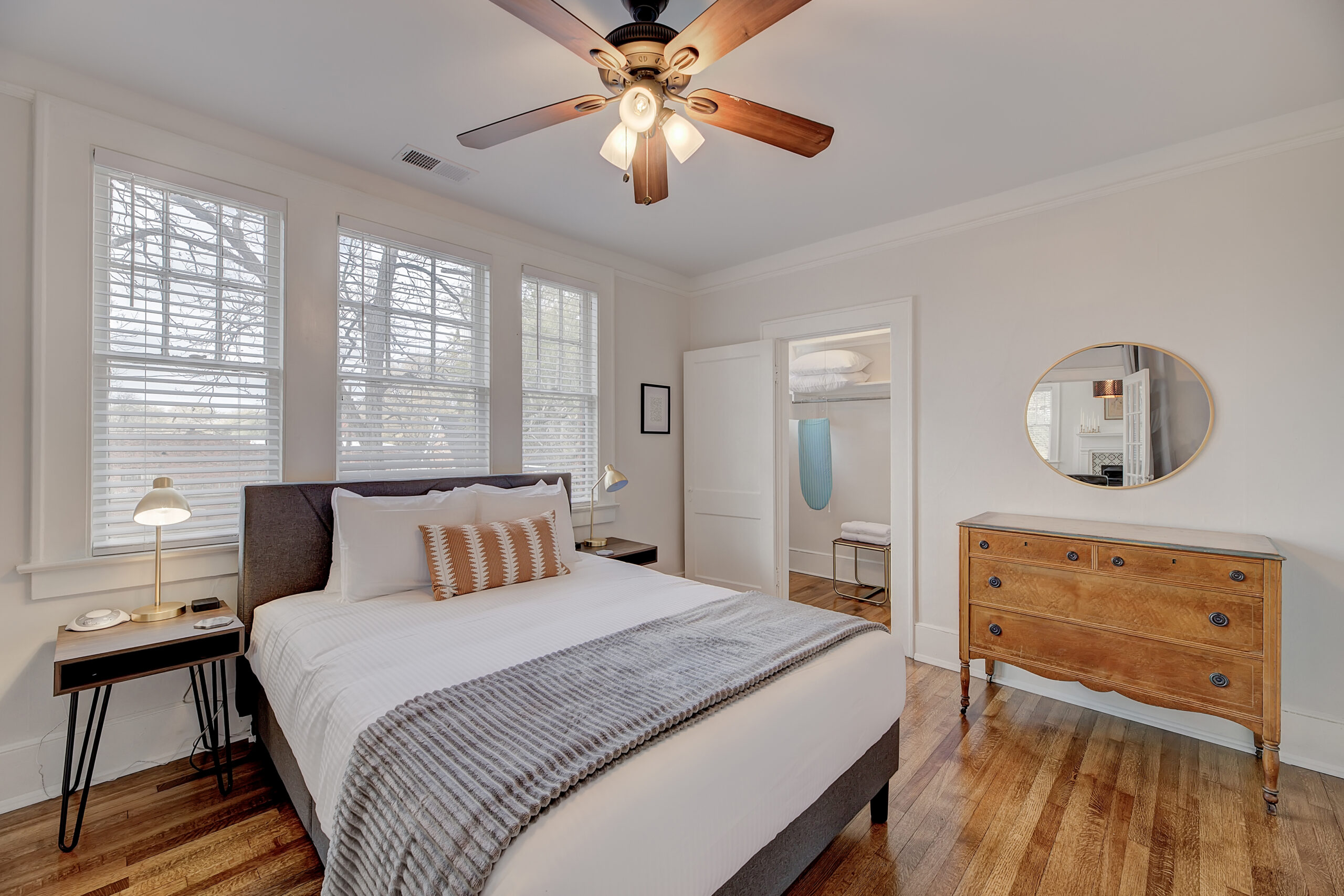 Clean, well-lit bedroom in a Heartwood Furnished Homes short-term rental