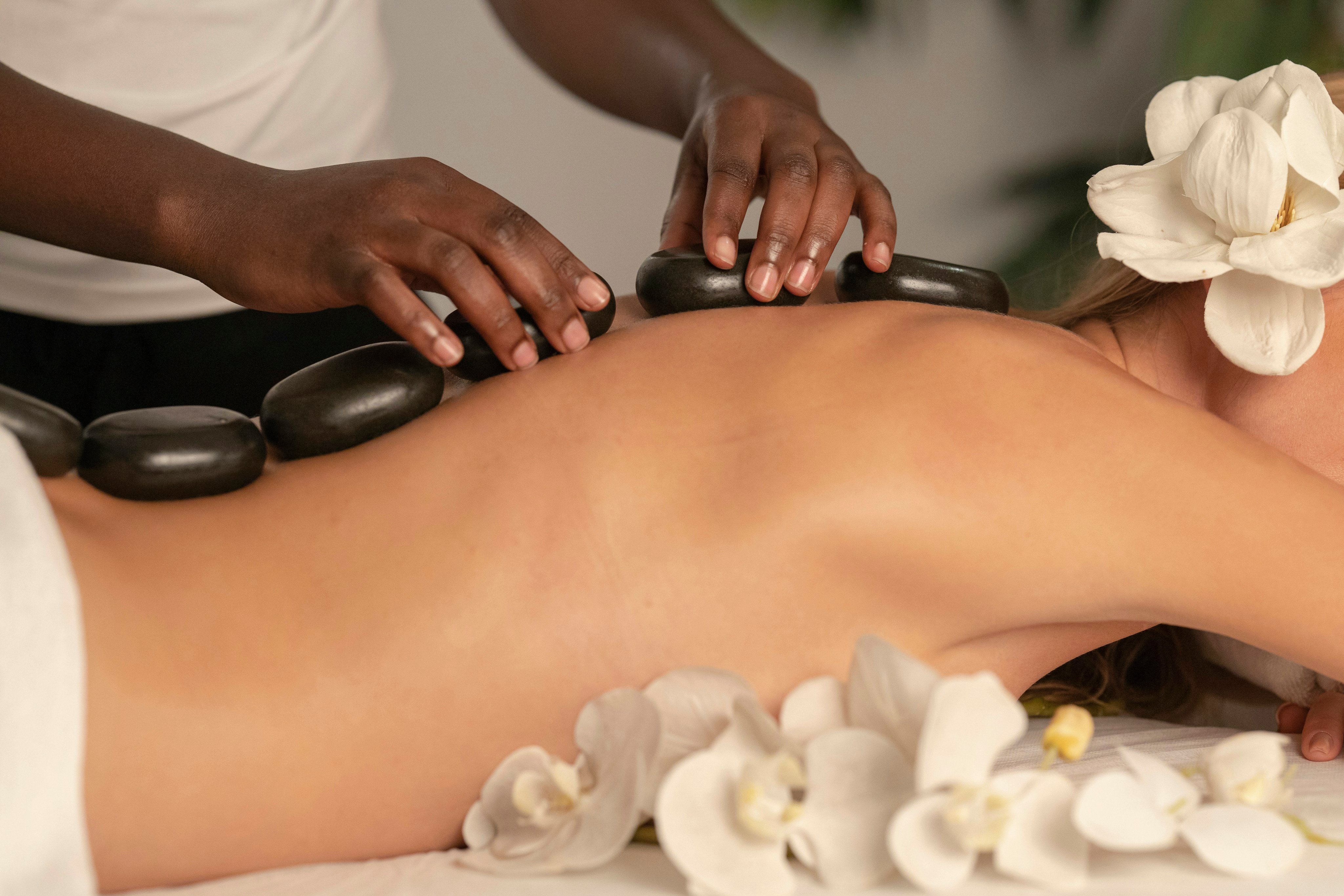 Hot stone massage at a luxury spa
