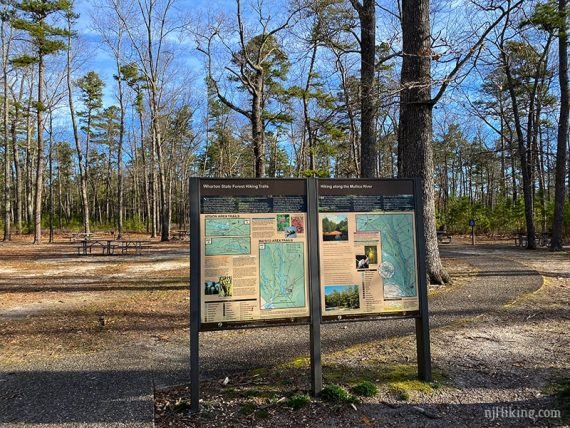 Trailhead sign for Batsto Lake Trail in Wharton State Forest.
