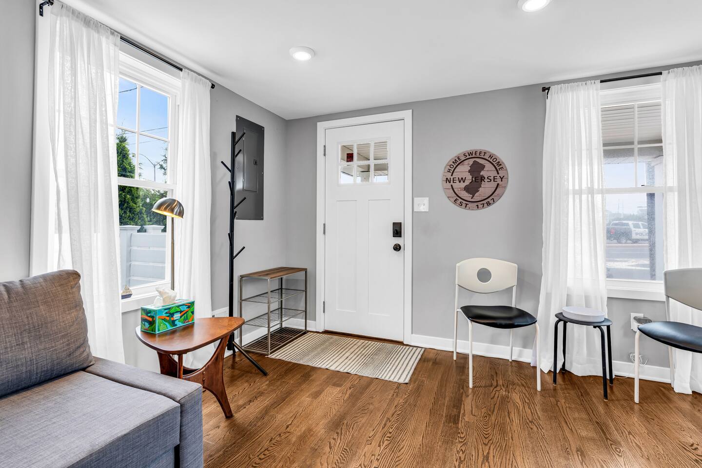 Jersey Shore vacation rental entrance with New Jersey welcome sign and thoughtful amenities.