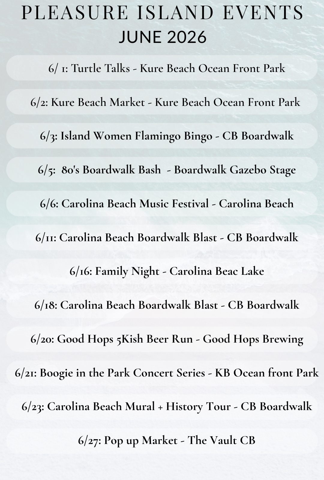 Pleasure Island June Events