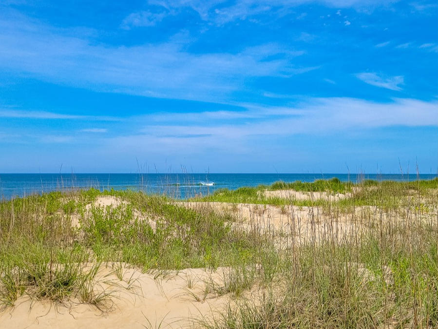 looking at the beach from behind a dune