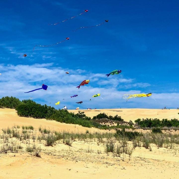 Flying a kite on the Outer Banks beach.