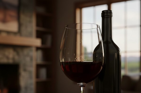 wine glass and a bottle