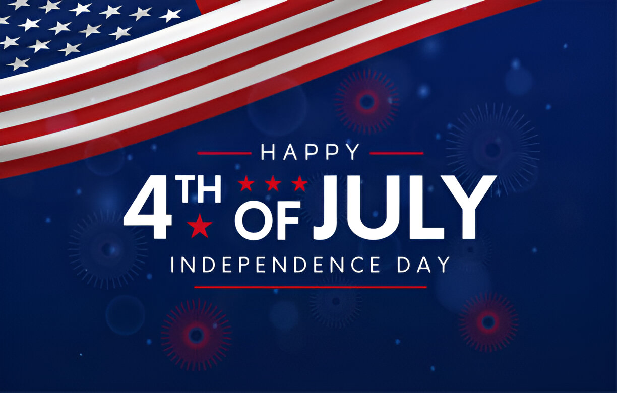Fourth of July fireworks display over the Branson Missouri skyline with red white and blue bursts