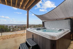 Cozy Branson cabin with a private hot tub on a screened porch for couples data-srcset=