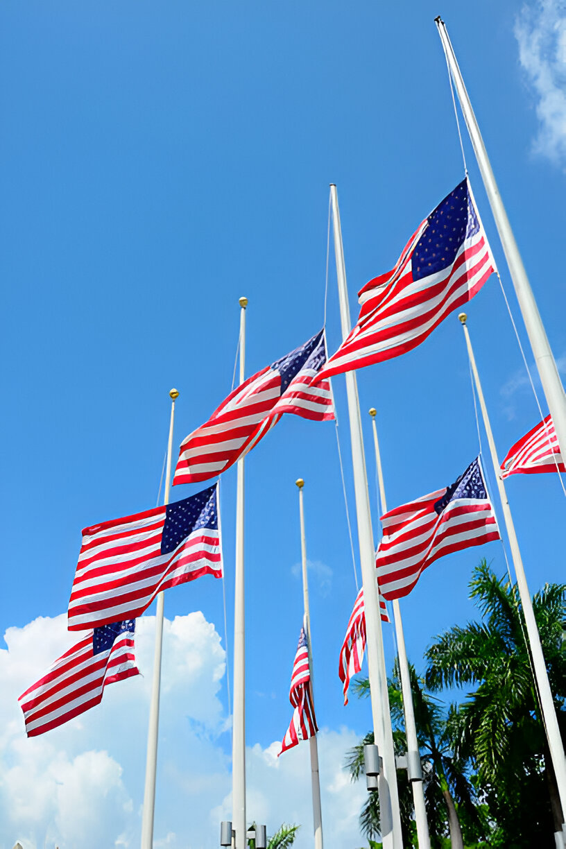 American flag flown at half-staff on Memorial Day